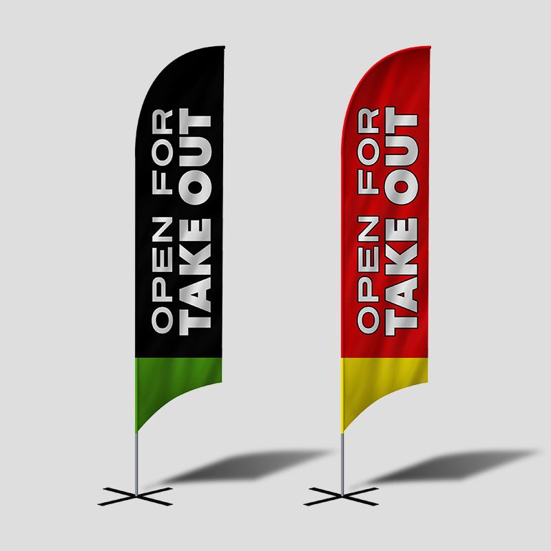 12ft Double Sided Take Out Feather Flag for Restaurants & Cafes - Exhibit  Supply